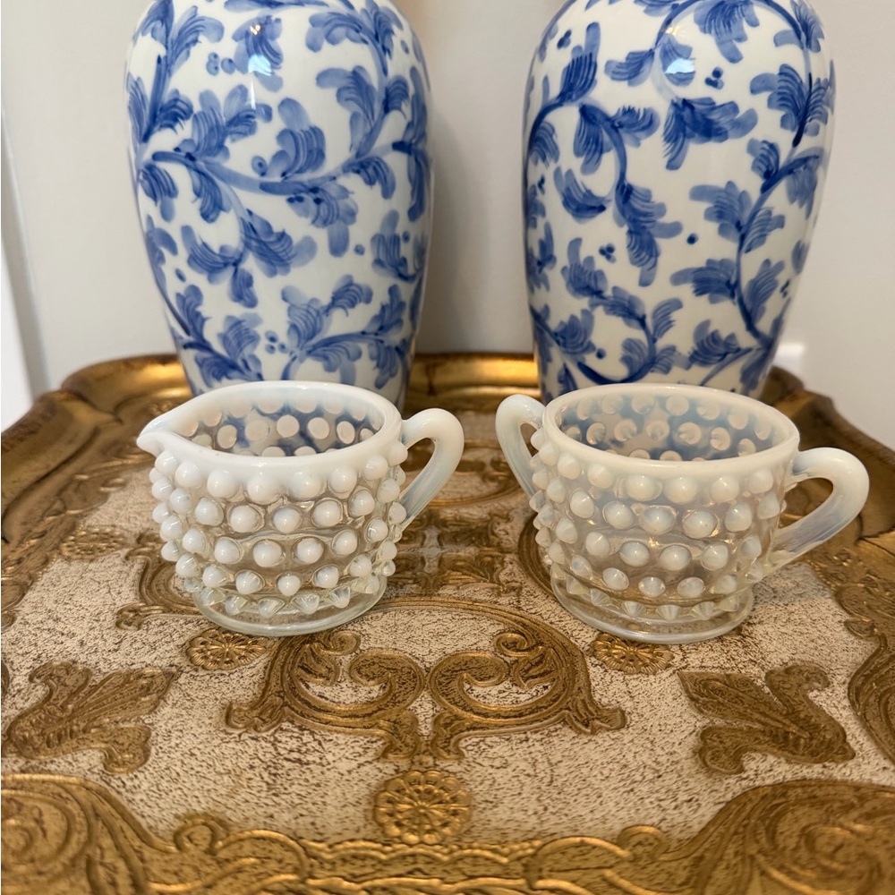 Vintage White Hobnail Creamer and Sugar Set  Fenton